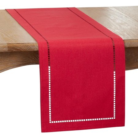 SARO LIFESTYLE SARO 9738.R14120B 14 x 120 in. Oblong Red Laser-Cut Hemstitch Table Runner 9738.R14120B